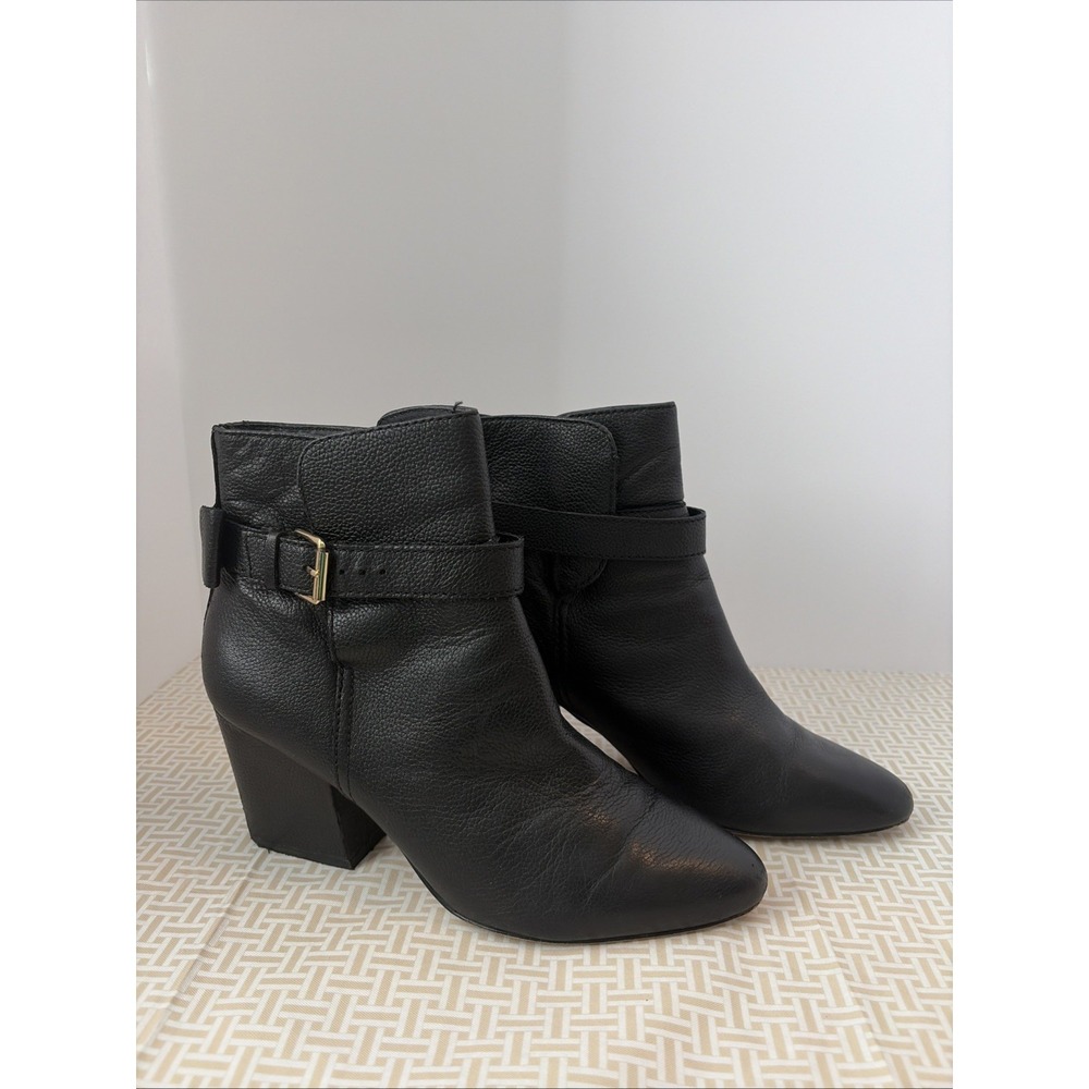 Kate Spade Black Leather Buckle Logo Bow Ankle Boots sz 8